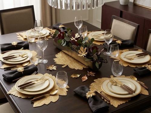 Set gold leather leaf - set, of