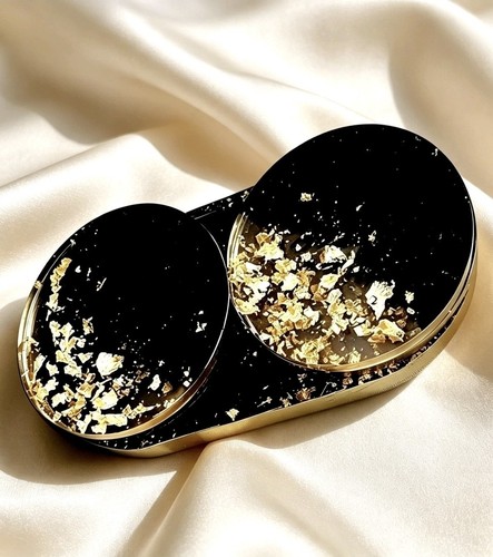 Black gold resin coaster - black,