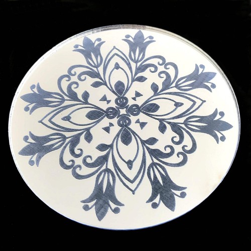 Round floral etched acrylic - floral,